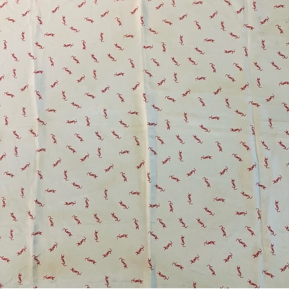 YSL Yves Saint Laurent Silk Scarf Large Multi Wear GUC Red White Monogram - Picture 5 of 12